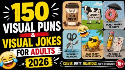 150 visual puns and visual jokes for adults with funny illustrations and colorful comedy design for 2026