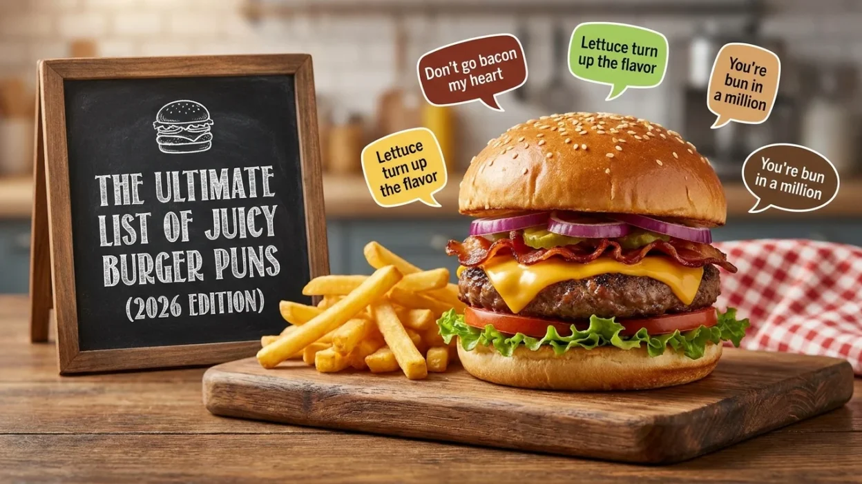 Ultimate list of juicy burger puns with funny and creative burger wordplay ideas for 2026
