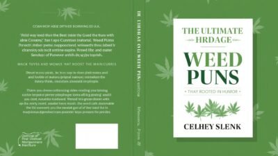 Funny weed puns illustration with cartoon cannabis leaves, clean marijuana humor, and playful green-themed design